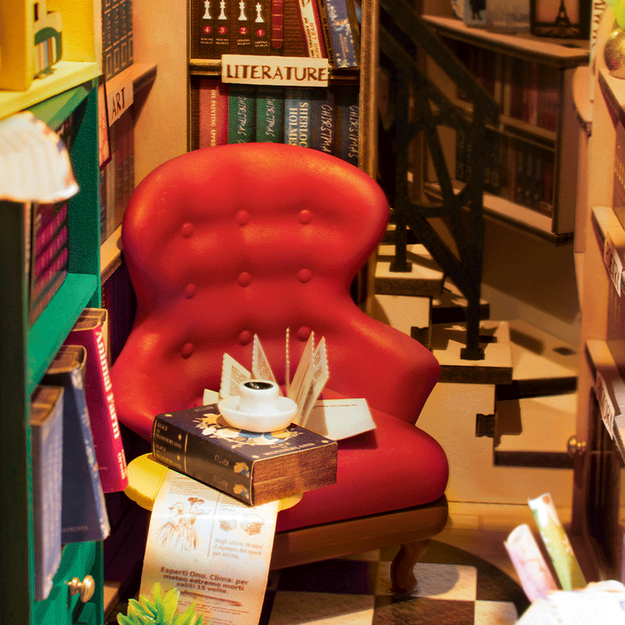 Rolife Bookstore Book Nook DIY Miniatyrbokhandel med Retrokänsla