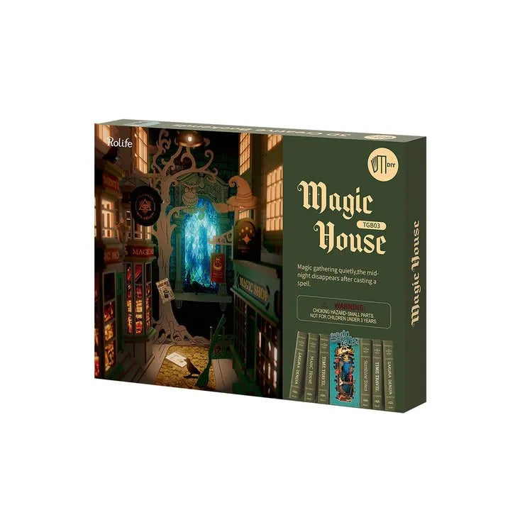 Rolife Magic House – DIY 3D Bokhylla Miniatyr Magisk Boknook med Trädelar & LED-ljus