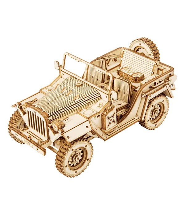 ROKR Army Field Car 3D Träpussel Militärbil att Bygga Själv i Trä