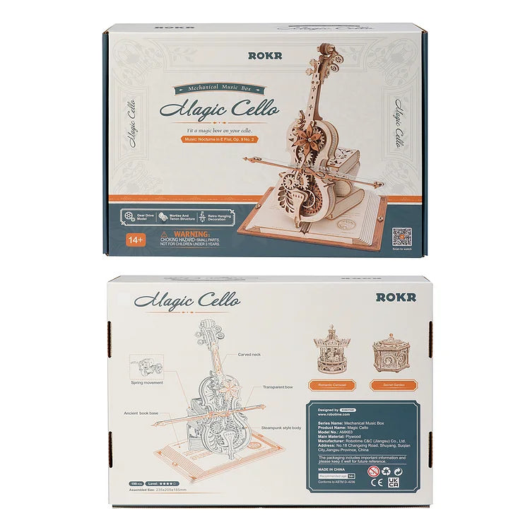 ROKR Magic Cello 3D Träpussel Speldosa med Cello Melodi