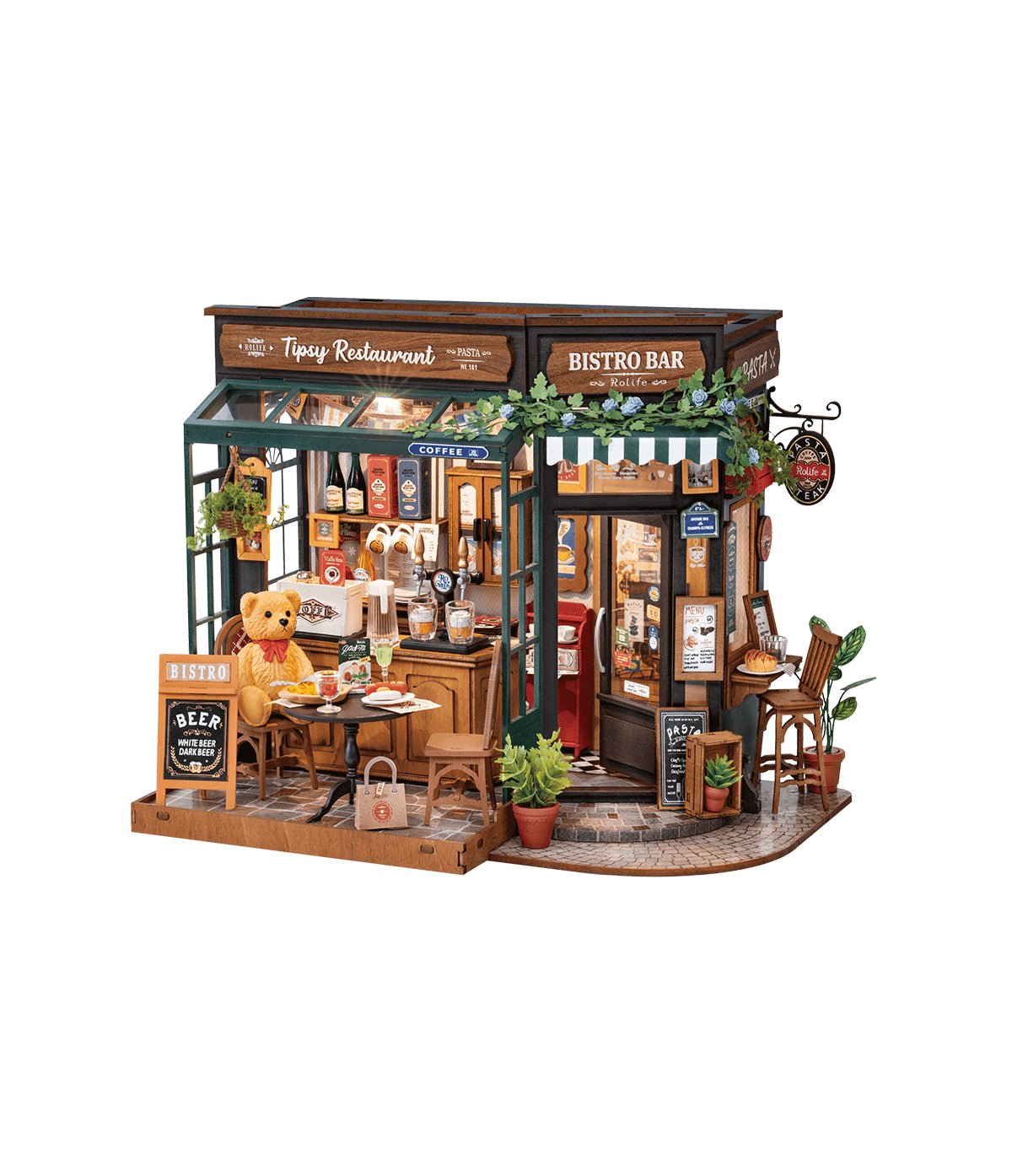 Rolife Tipsy Restaurant DIY Miniatyrhus Mysig Bistro med Trädelar & Dekor