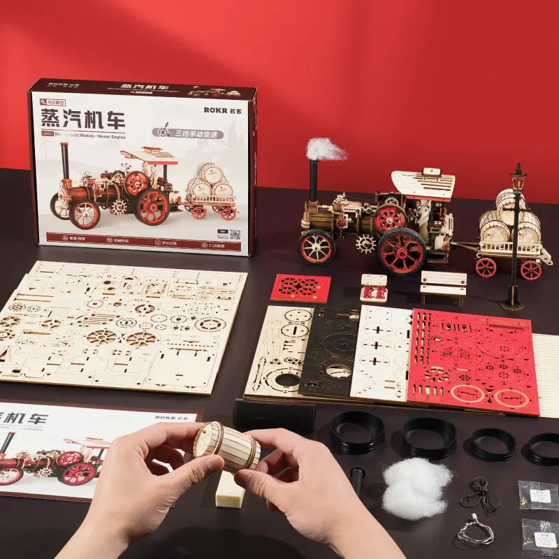 ROKR Steam Engine 3D Träpussel Detaljerad Ångmaskin Modell
