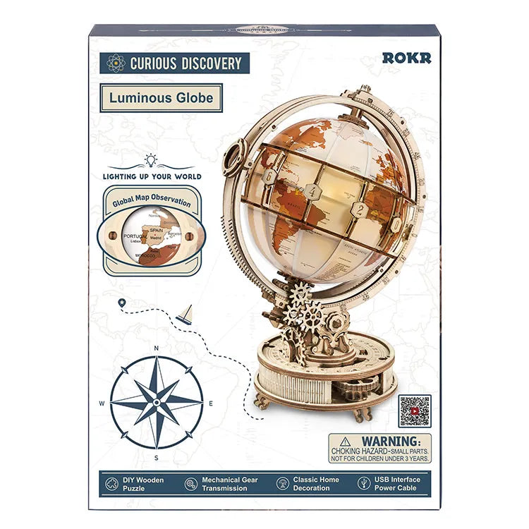 ROKR Luminous Globe 3D Träpussel Ljus Jordglob med Nattlampa