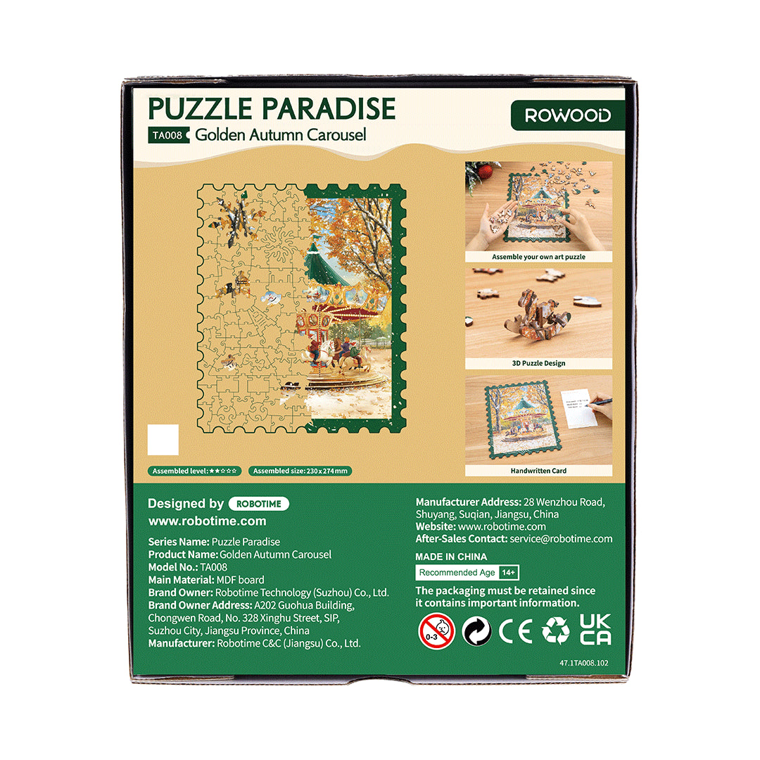 Rowood Golden Autumn Carousel Wooden Jigsaw Puzzle TA008