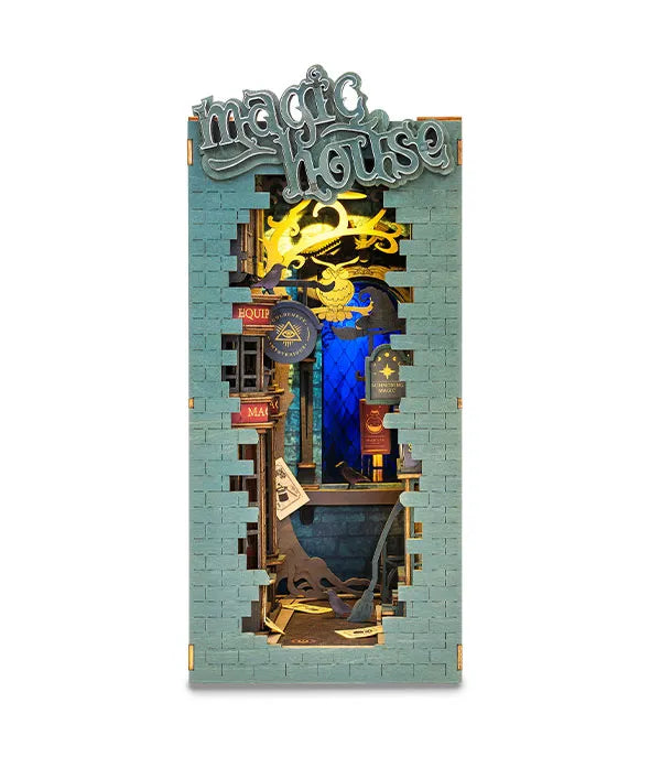 Rolife Magic House – DIY 3D Bokhylla Miniatyr Magisk Boknook med Trädelar & LED-ljus