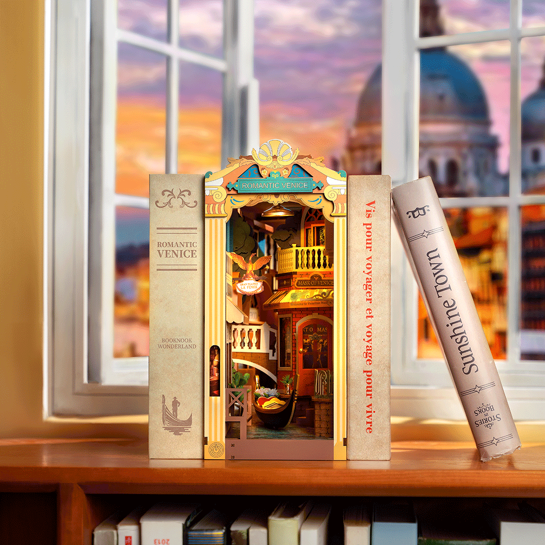 Rolife Romantic Venice Book Nook DIY Miniatyrmodell med Venedig-tema