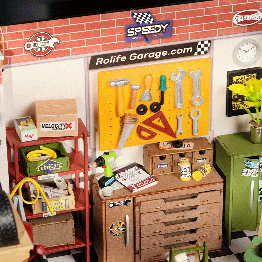 Rolife Garage Workshop DIY Classic Garage with Tools & Workbench