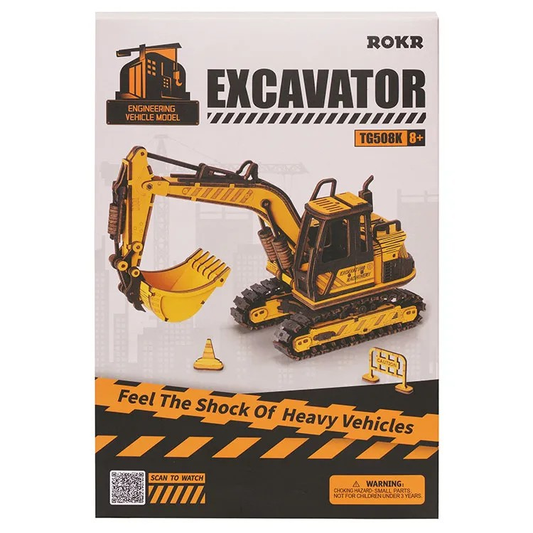 ROKR Excavator 3D Träpussel Byggbar Grävmaskinsmodell för Barn & Vuxna
