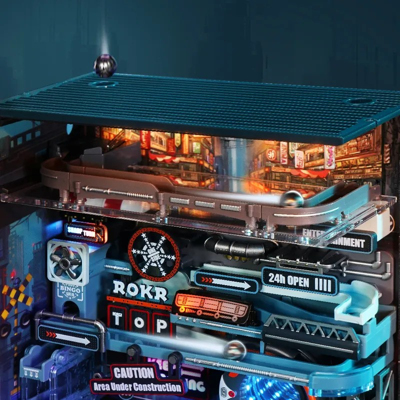 ROKR Marble Run The Last City Cyberpunk Inspired 3D DIY Marble Run with Neon Lights