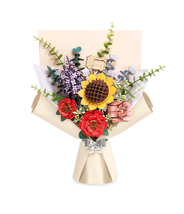 Rowood Träblommor DIY Bukett med Solros, Ros & Kamelia