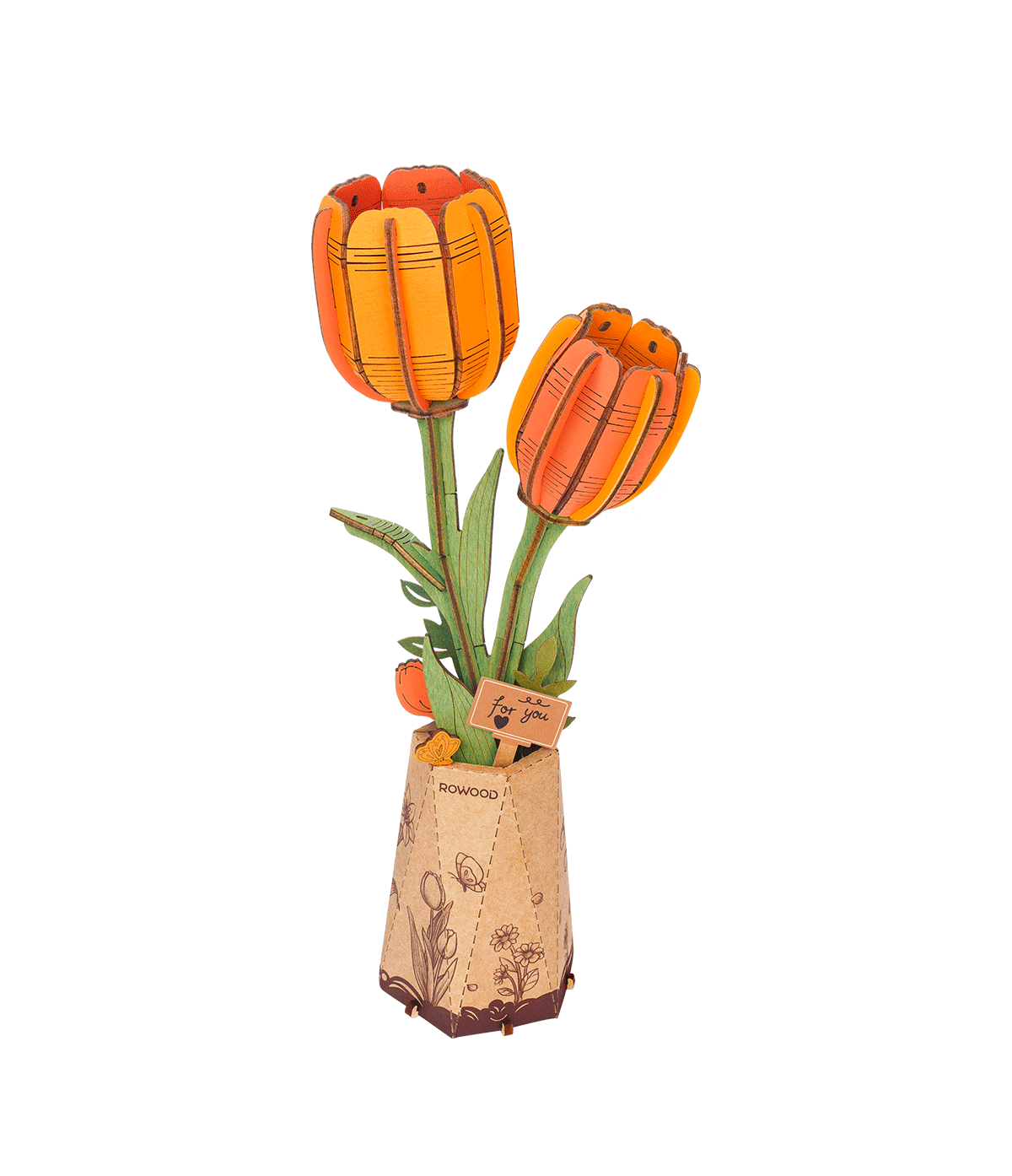 Rowood Wooden Flowers DIY Kit med Färdiga Färger Träblommor i Bukett