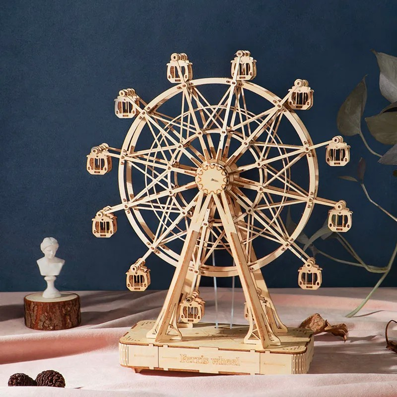 Rolife Ferris Wheel Music Box DIY 3D Speldosa i Trä med Roterande Pariserhjul