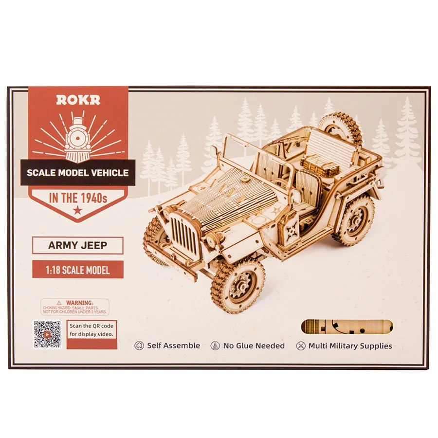 ROKR Army Field Car 3D Träpussel Militärbil att Bygga Själv i Trä
