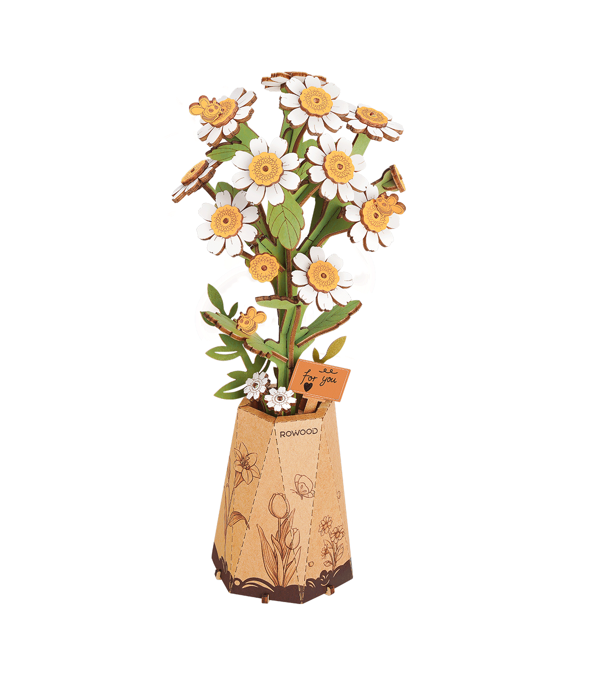 Rowood Wooden Flowers DIY Kit med Färdiga Färger Träblommor i Bukett