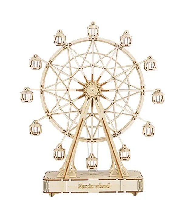 Rolife Ferris Wheel Music Box DIY 3D Speldosa i Trä med Roterande Pariserhjul