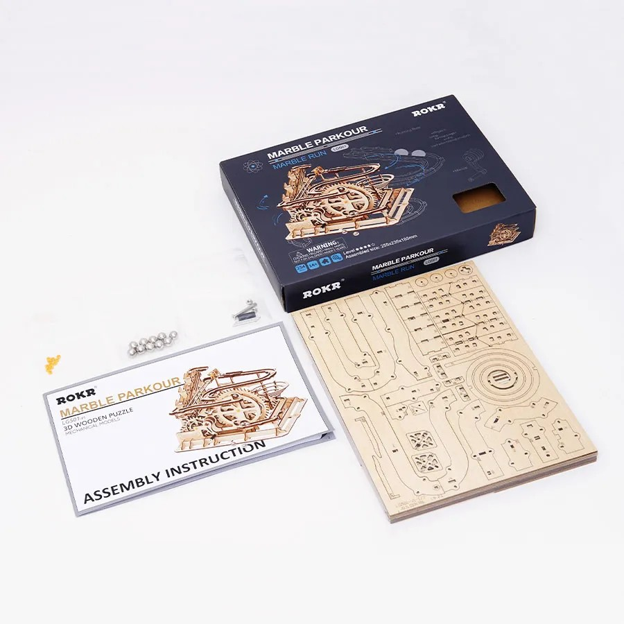 ROKR Marble Parkour DIY Wooden Puzzle Marble Run Kit with Gears