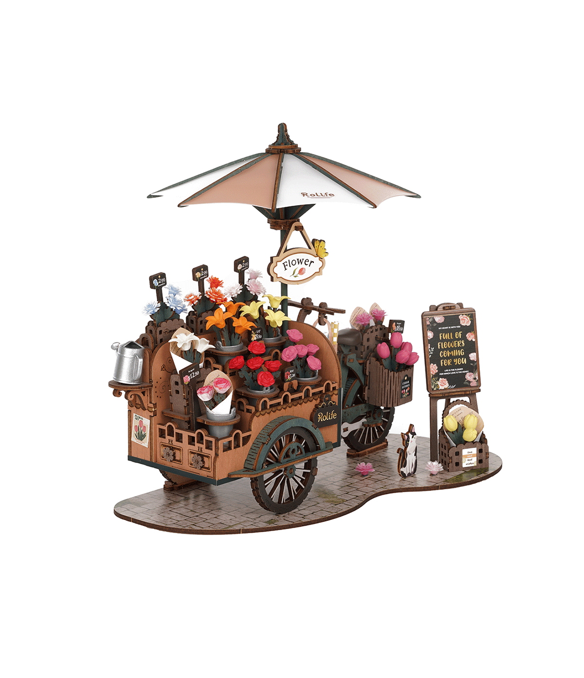 Rolife Blossom Cart DIY Miniatyr Blomstervagn i Trä 3D Pussel