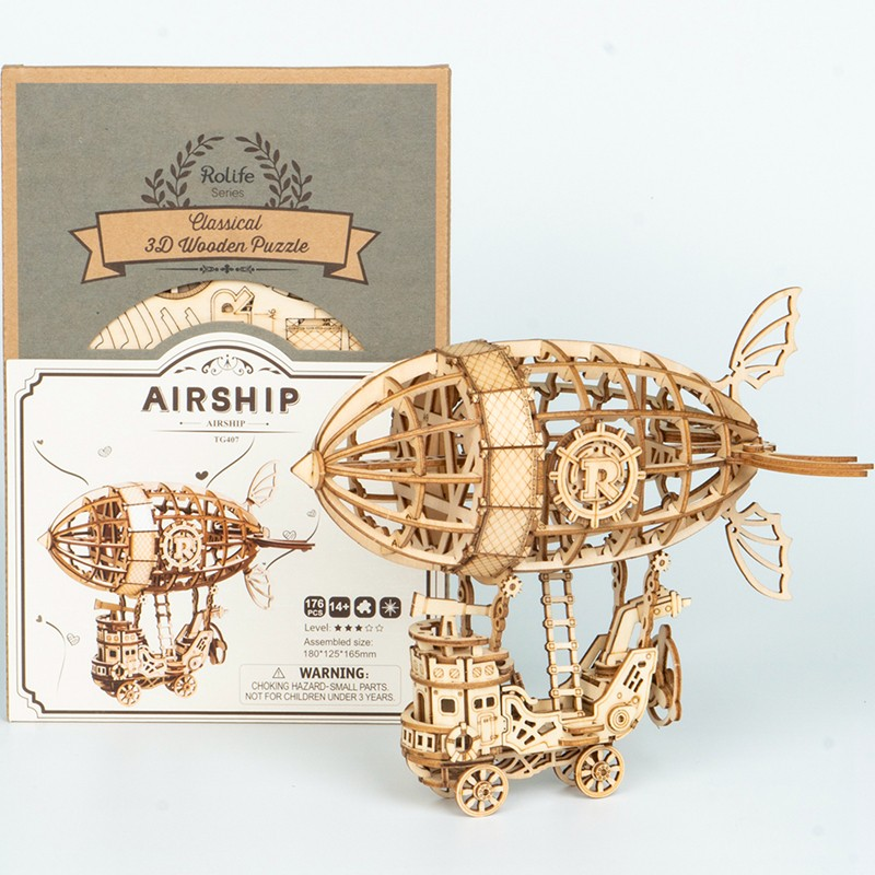 Rolife Airship 3D Träpussel Bygg ett Luftskepp i Trä med Stil och Utmaning