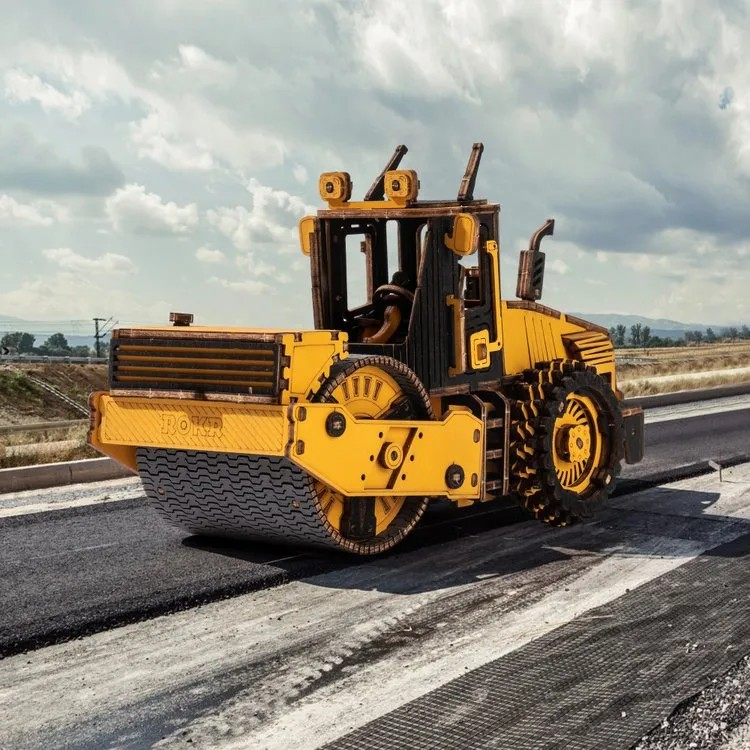 ROKR Road Roller 3D Träpussel Rolig Byggsats för Barn och Vuxna