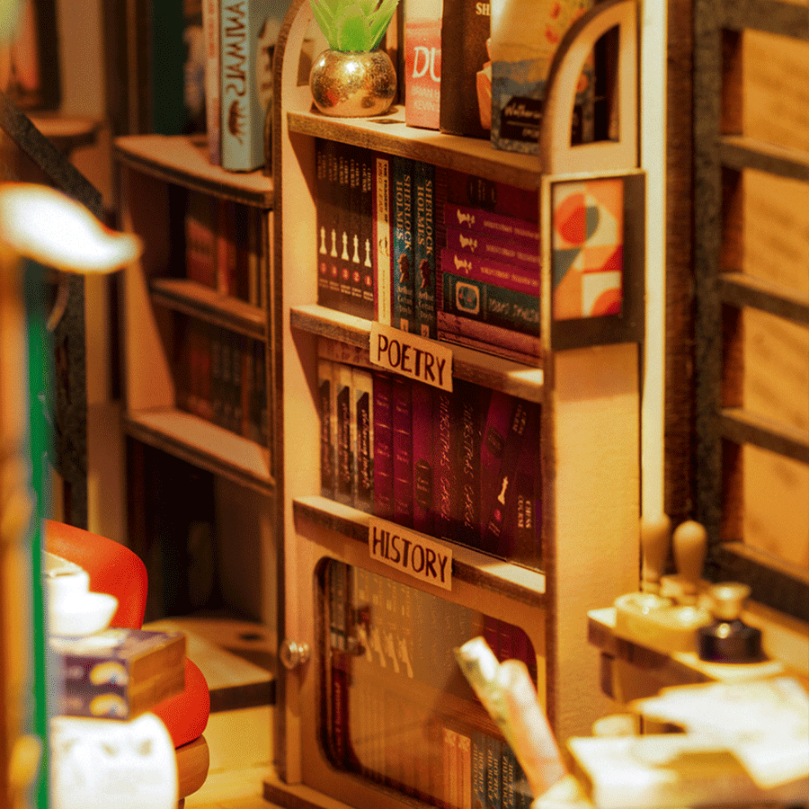 Rolife Bookstore Book Nook DIY Miniatyrbokhandel med Retrokänsla
