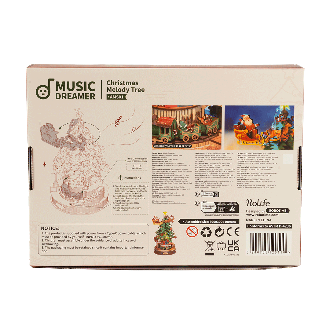 ROLIFE Christmas Melody Tree Mechanical Music Box 3D Wooden Puzzle AMS01