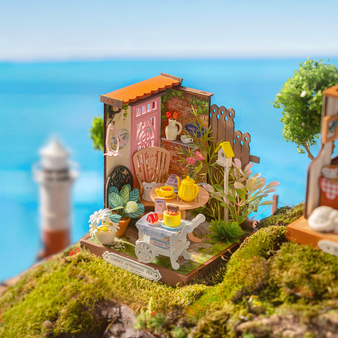 Rolife Fancy Tea Yard DIY Miniatyrhus för Kreativa Hantverksälskare