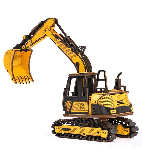 ROKR Excavator 3D Träpussel Byggbar Grävmaskinsmodell för Barn & Vuxna