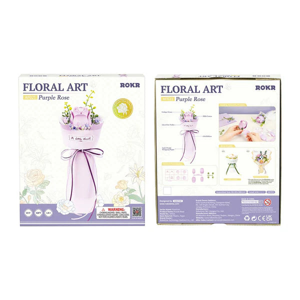 ROKR Purple Rose DIY Bukett Vit Camellia 3D Pussel Modell