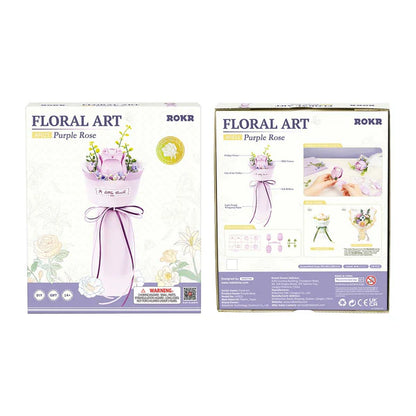 ROKR Purple Rose DIY Bukett Vit Camellia 3D Pussel Modell