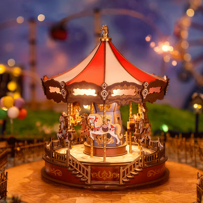 Rolife Classic Carousel 3D Träpussel med Musik och Rörelse