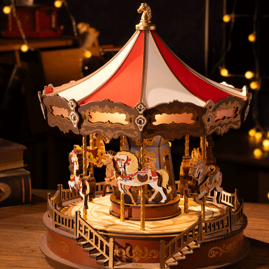 Rolife Classic Carousel 3D Träpussel med Musik och Rörelse