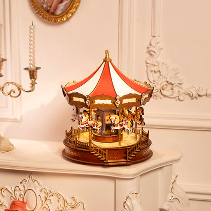 Rolife Classic Carousel 3D Träpussel med Musik och Rörelse