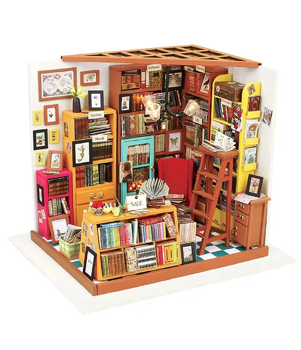 Rolife Sam’s Study Miniatyrhus DIY Bibliotek Dockskåp med Böcker