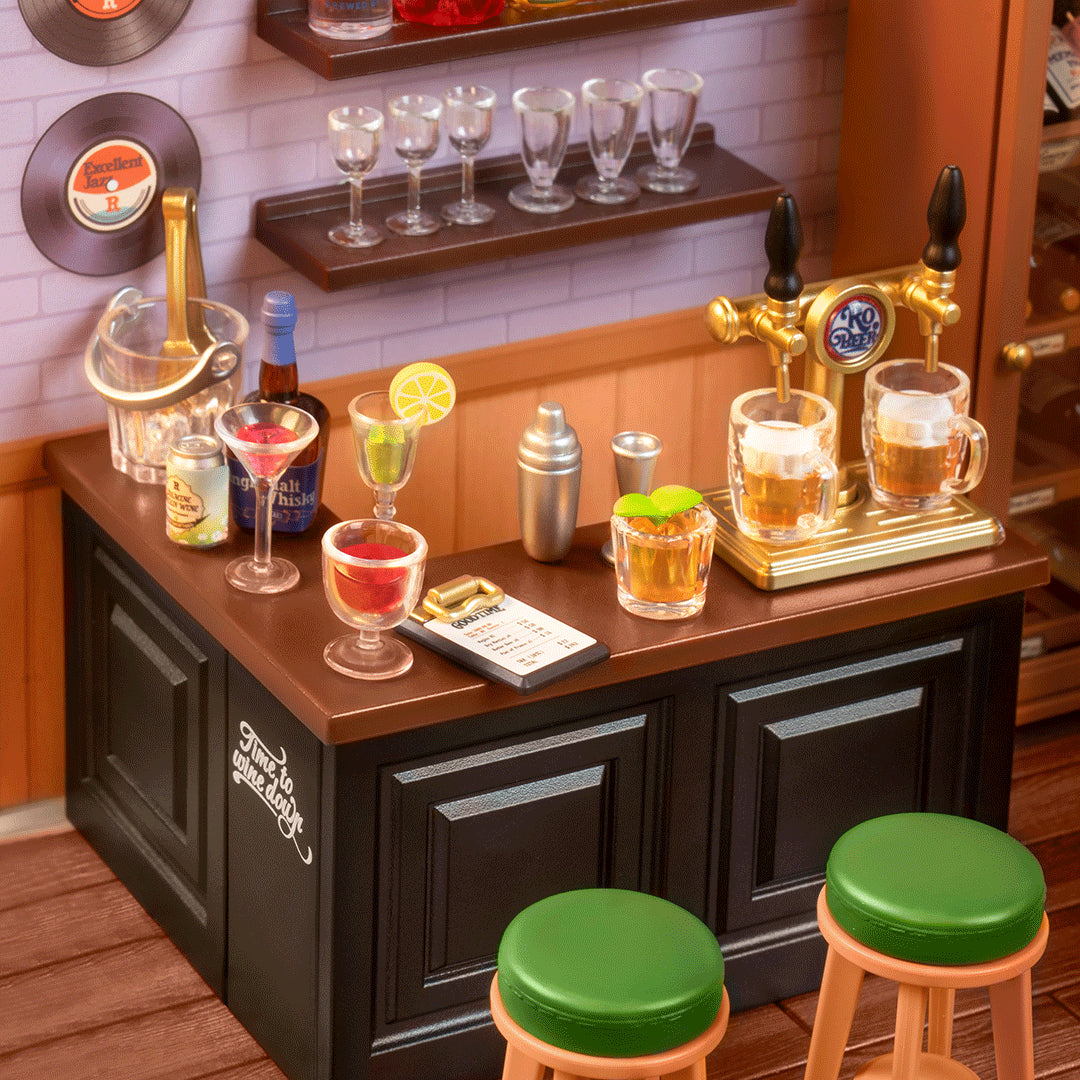 Rolife Leisurely Cheers Bar DIY Miniatyrbar med LED-ljus och Detaljer