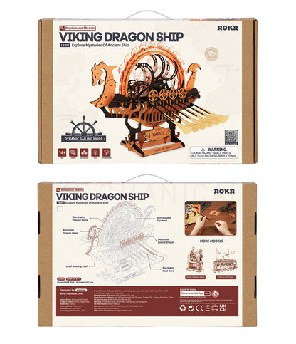 ROKR Viking Dragon Ship 3D Träpussel Detaljerad Vikingaskepp Modell