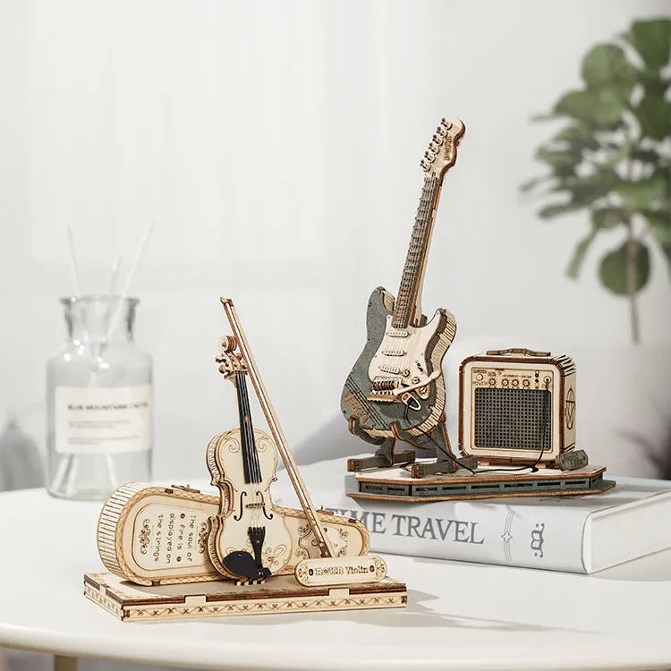 ROKR Electric Guitar 3D Träpussel Byggbar Elgitarrmodell för Musikälskare