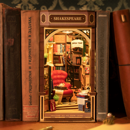 Rolife Bookstore Book Nook DIY Miniatyrbokhandel med Retrokänsla