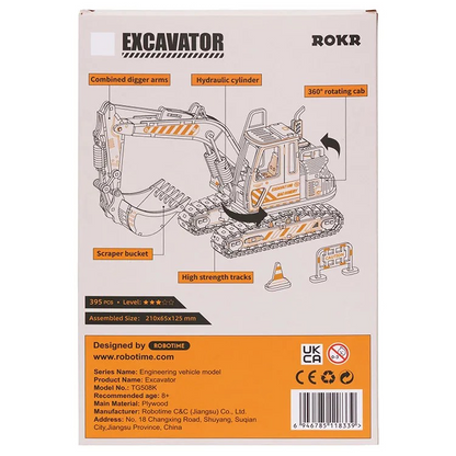 ROKR Excavator 3D Träpussel Byggbar Grävmaskinsmodell för Barn & Vuxna