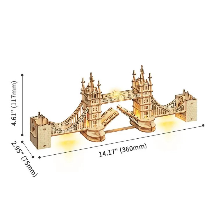 Rolife Tower Bridge 3D Träpussel Med Ljus Bygg Londons Berömda Bro I Miniatyr